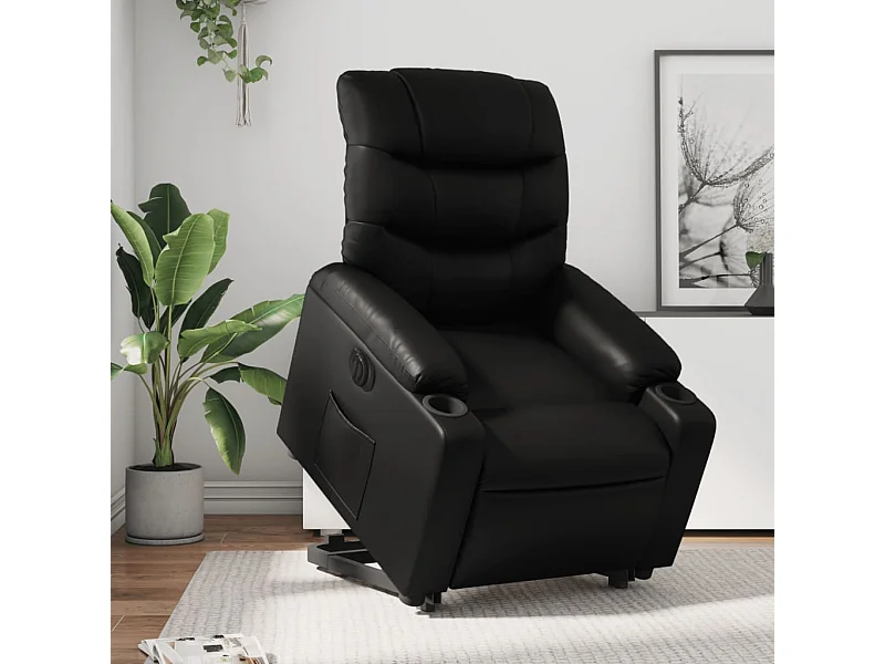 Sillón reclinable elevable eléctrico de cuero sintético negro