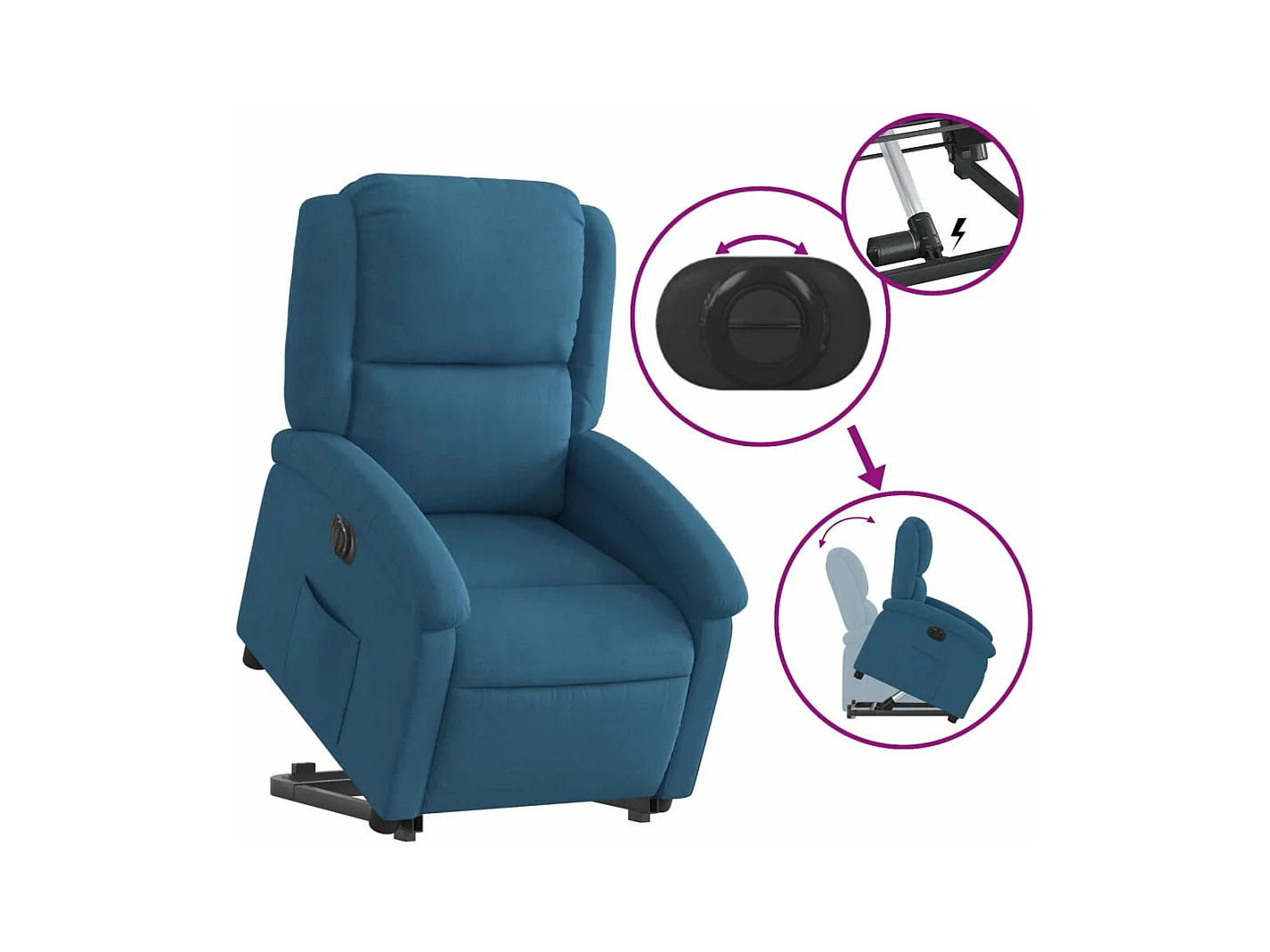 Fauteuil inclinable électrique bleu velours