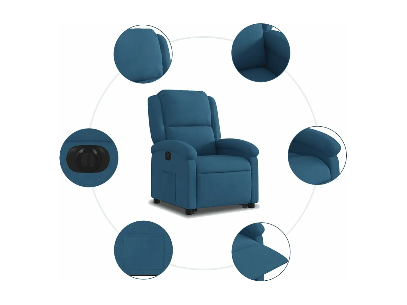 Sillón eléctrico reclinable elevable de terciopelo azul