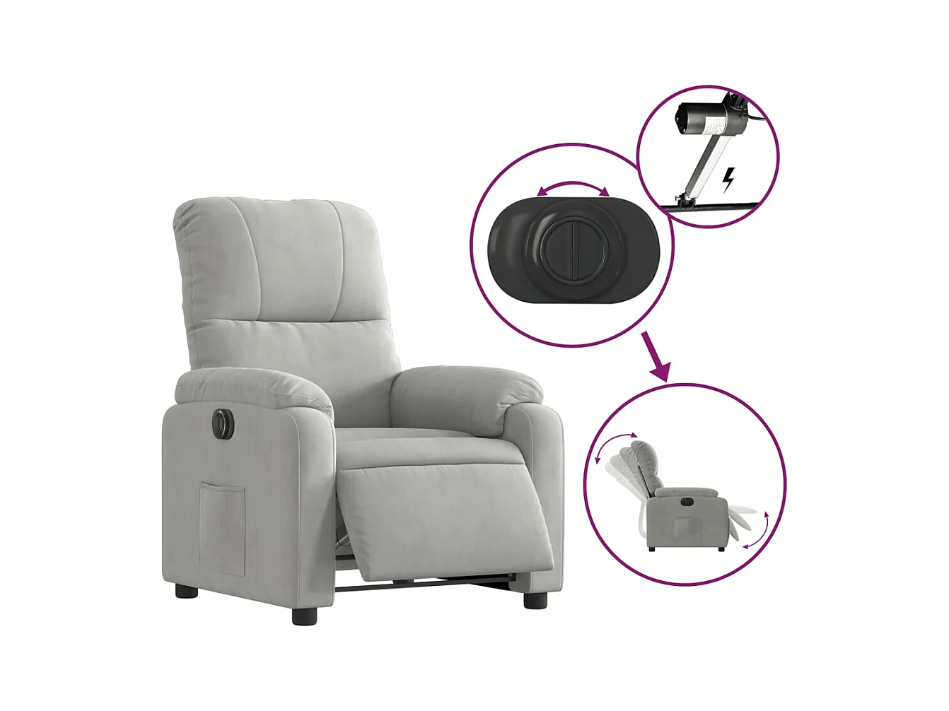 Fauteuil inclinable électrique gris clair tissu microfibre