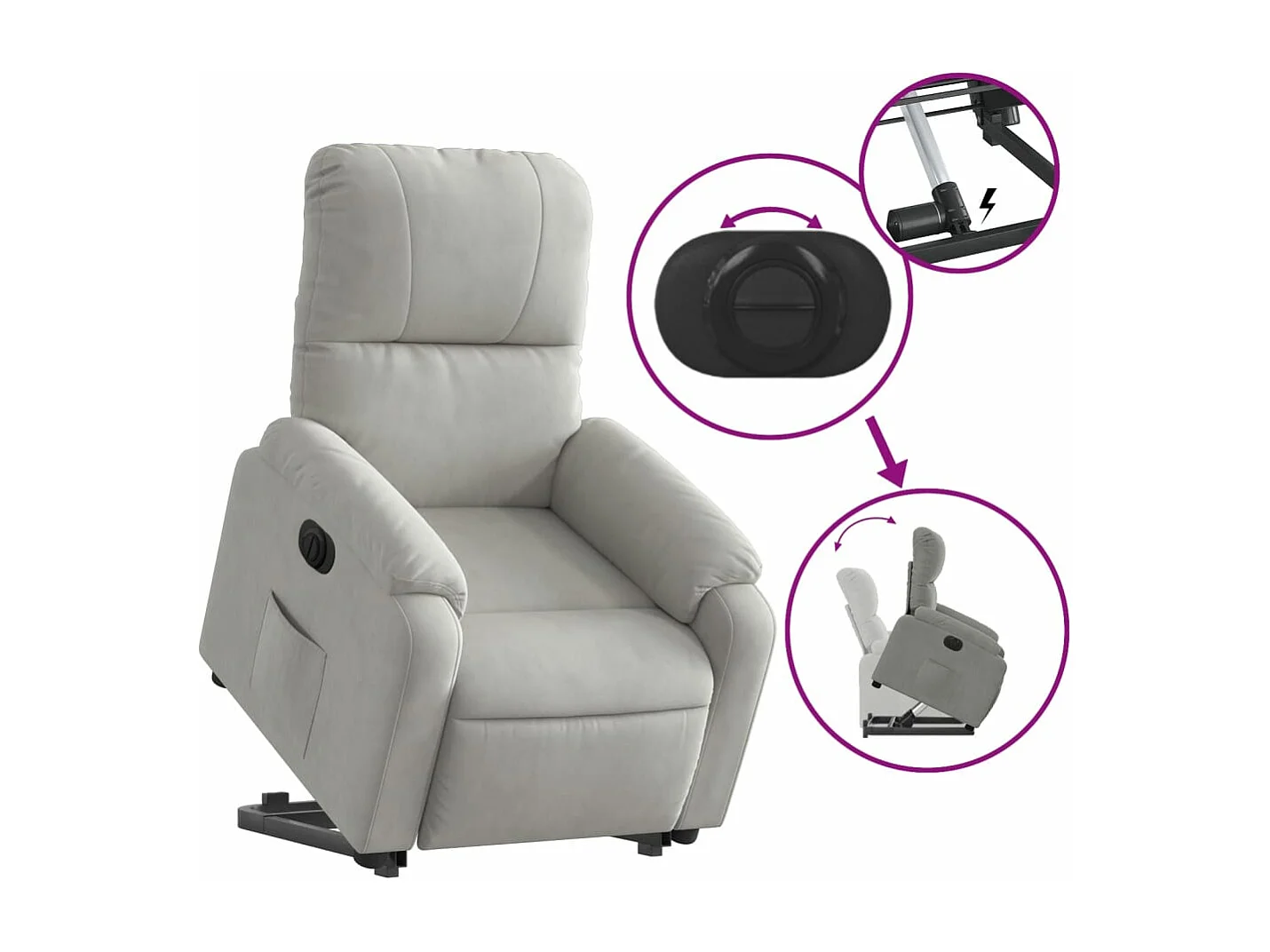 Fauteuil inclinable électrique gris clair tissu microfibre