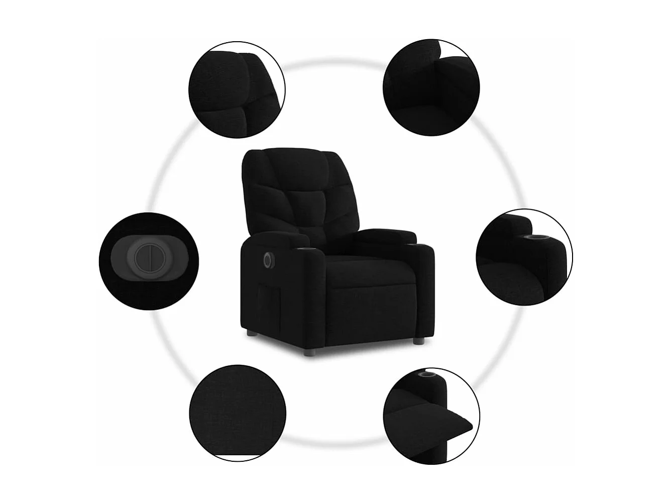 Sillón eléctrico reclinable elevable de tela negro