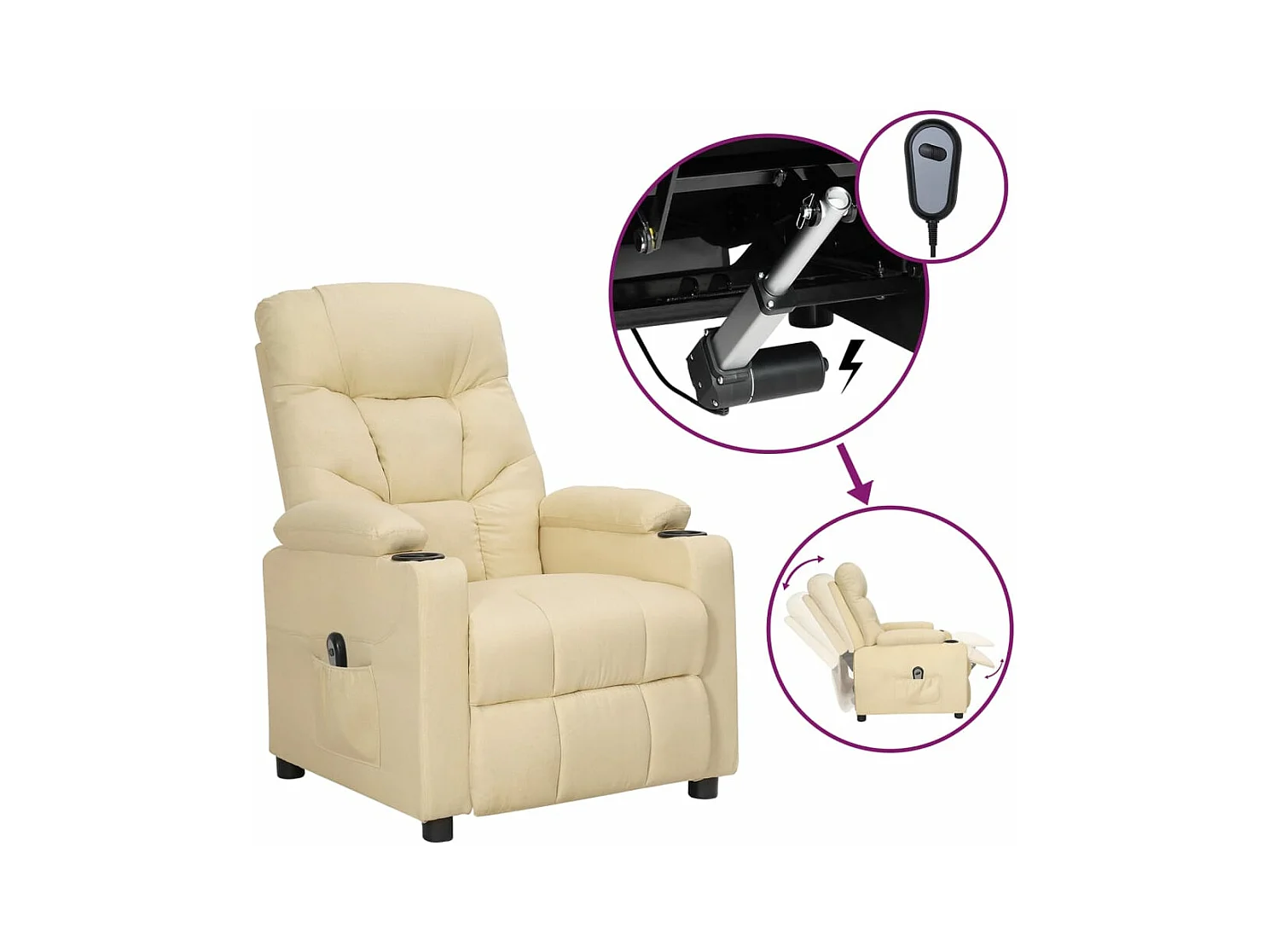 Fauteuil verstelbaar elektrisch stof crèmekleurig