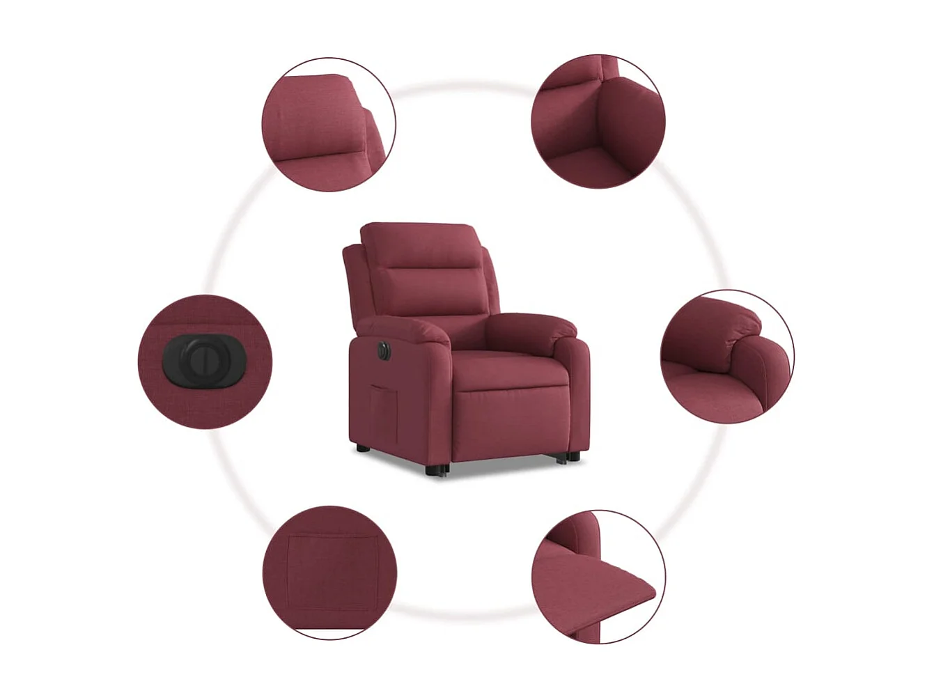 Fauteuil inclinable électrique rouge bordeaux tissu