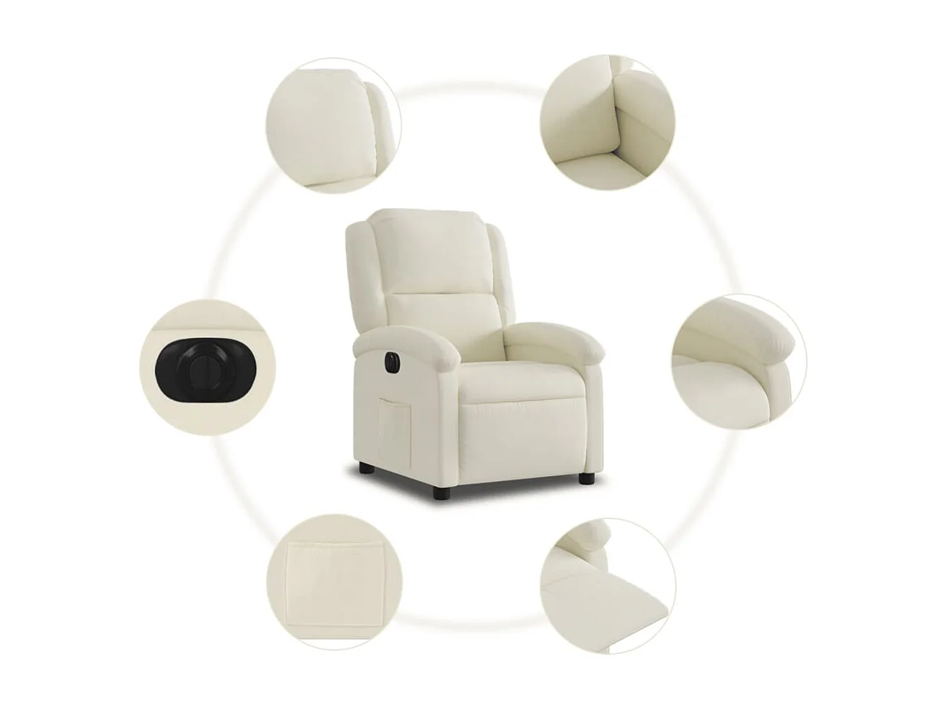Sillón reclinable eléctrico de terciopelo blanco crema