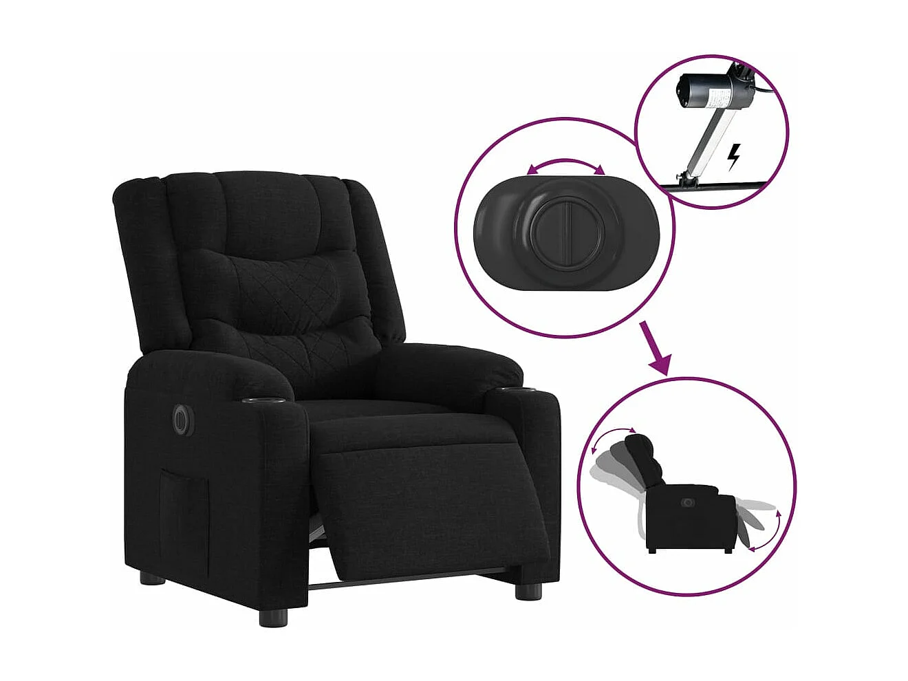 Fauteuil inclinable électrique Noir Tissu