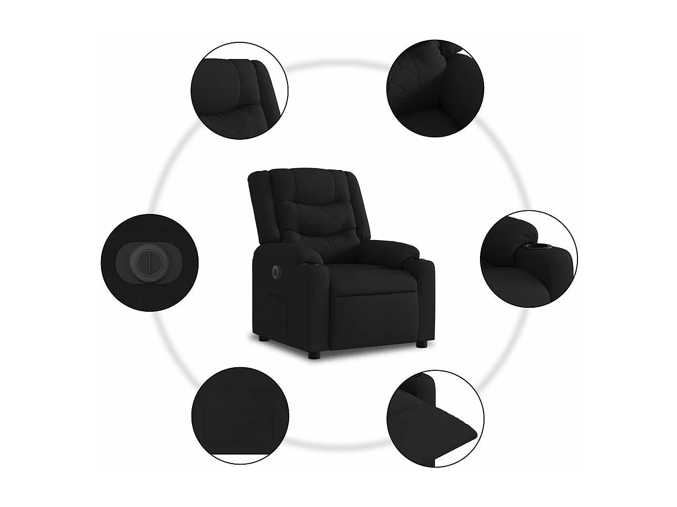 Sillón reclinable eléctrico de tela negro