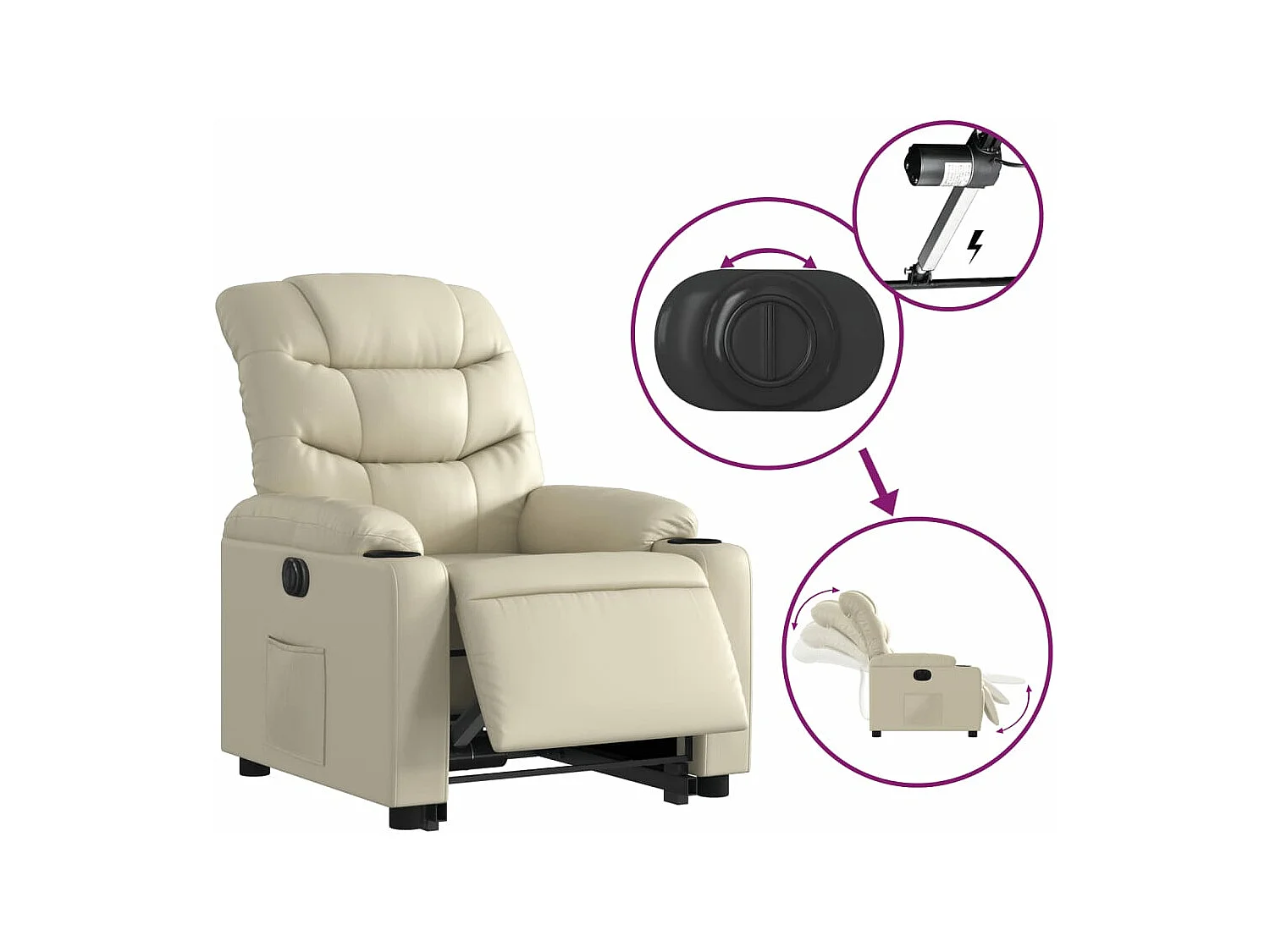Poltrona reclinável elevatória elétrica couro artificial creme