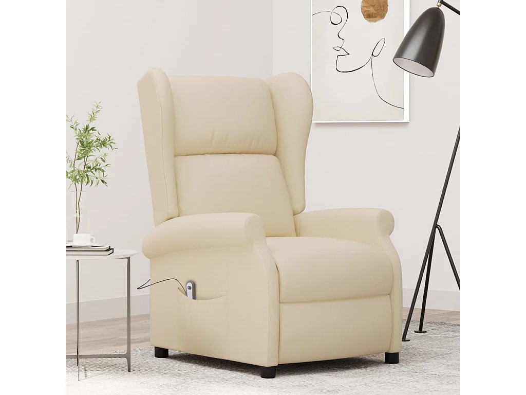 Sillón orejero reclinable eléctrico tela blanco crema