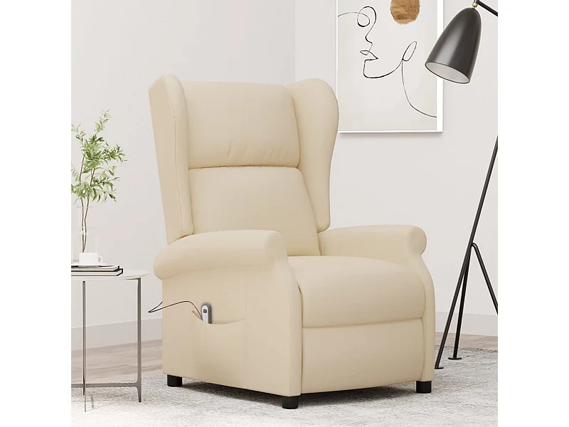 Sillón orejero reclinable eléctrico tela blanco crema