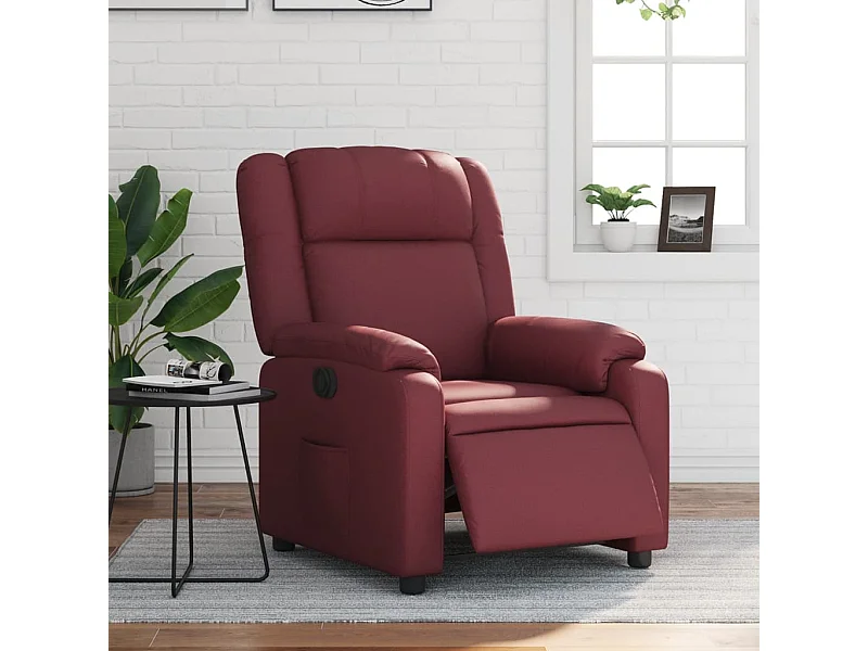 Sillón reclinable eléctrico de cuero sintético rojo tinto