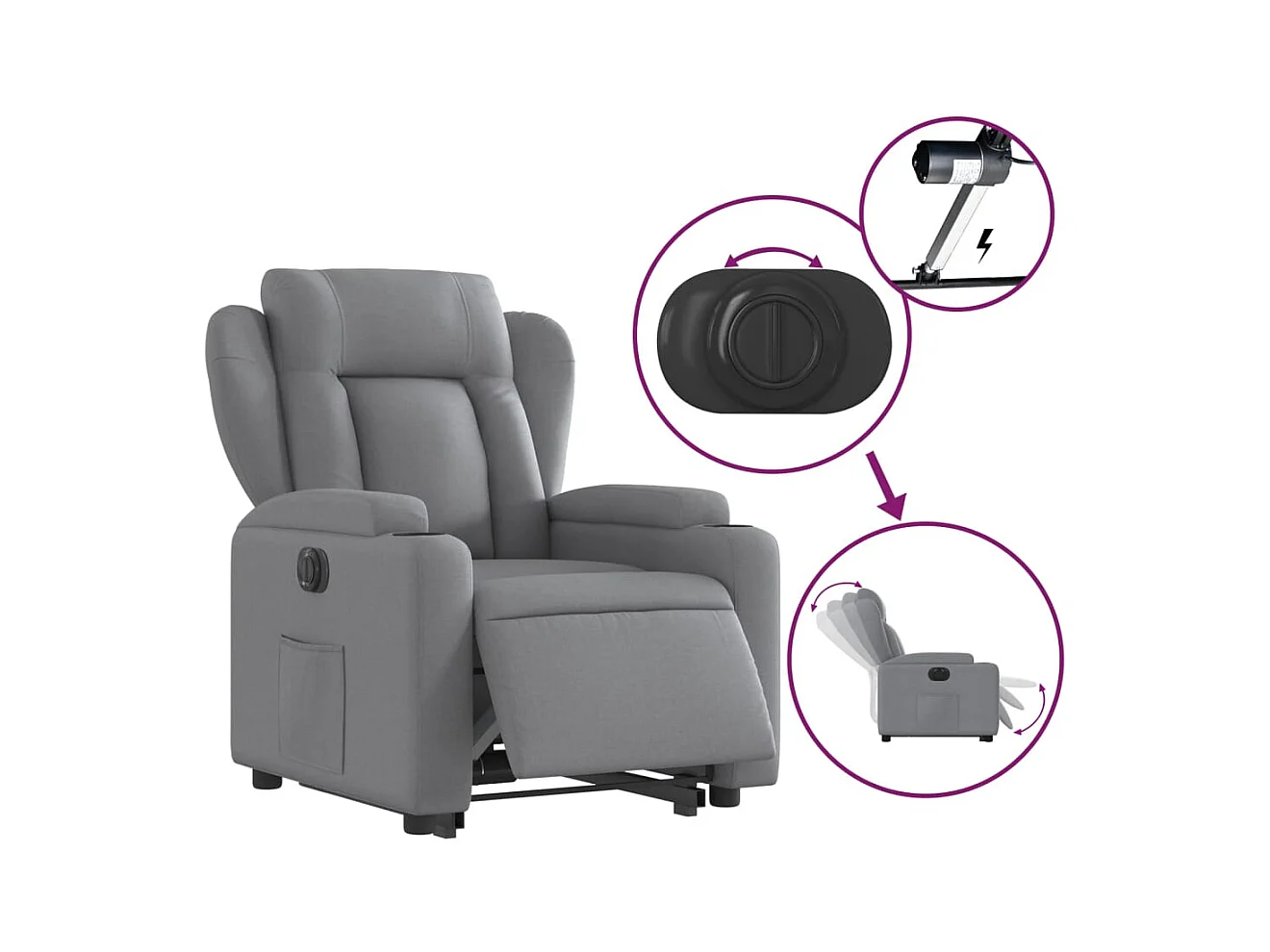 Fauteuil inclinable électrique gris clair tissu