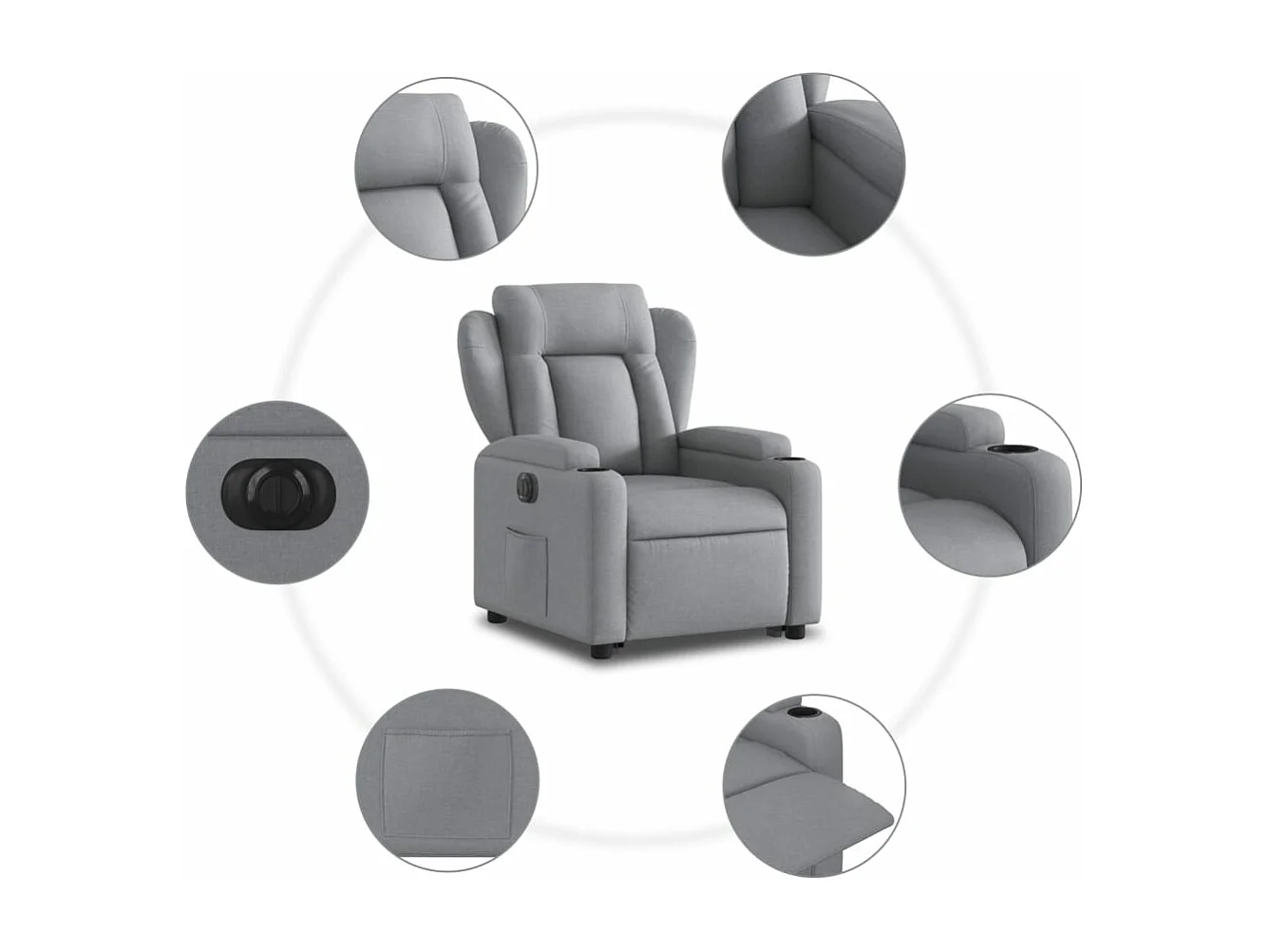 Sillón eléctrico reclinable elevable de tela gris claro