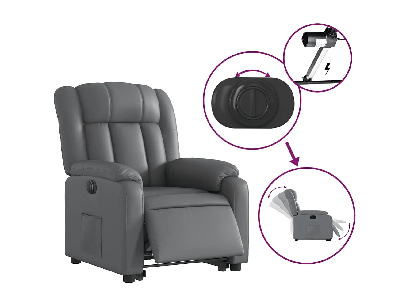 Fauteuil inclinable électrique gris similicuir