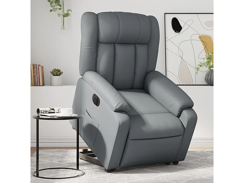 Sillón reclinable elevable eléctrico de cuero sintético gris