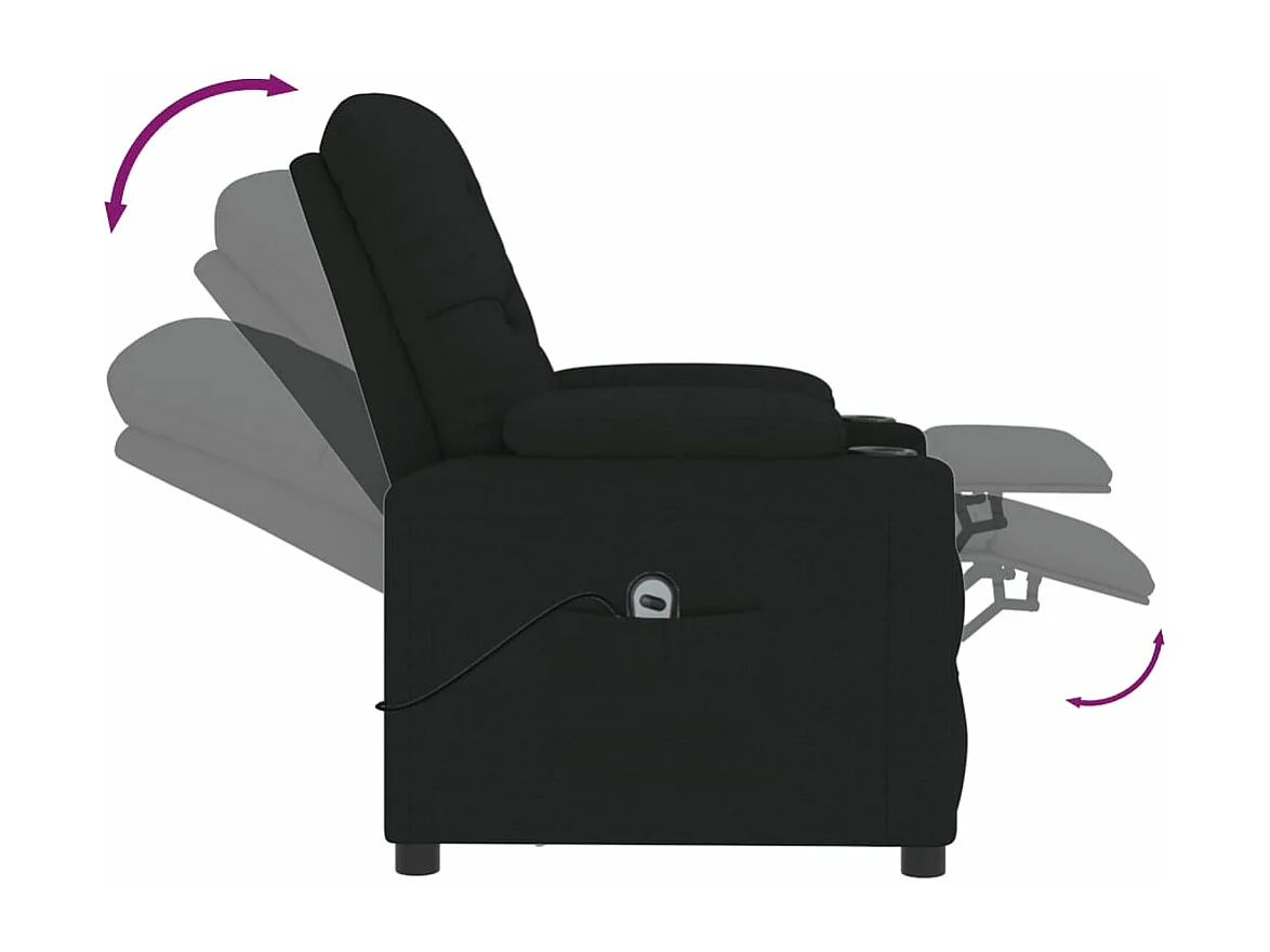 Sillón reclinable eléctrico de tela negro