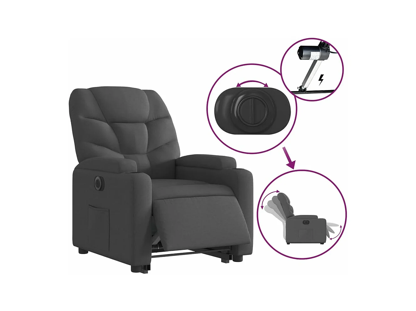 Fauteuil inclinable électrique gris foncé tissu