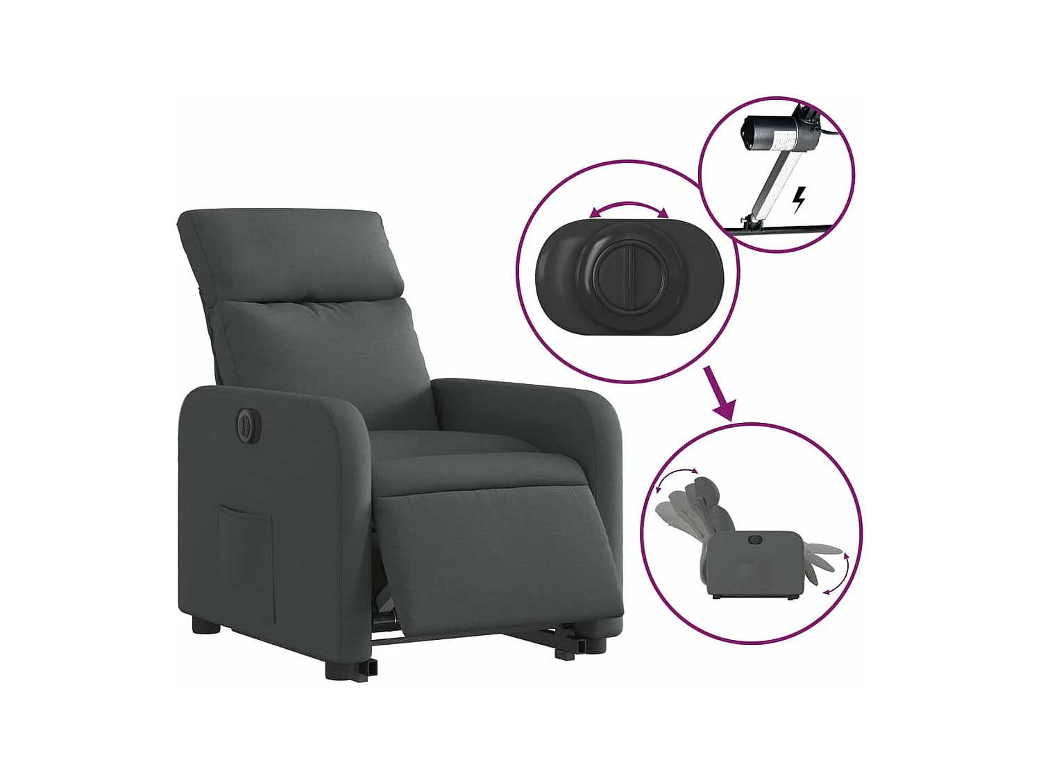 Fauteuil inclinable électrique gris foncé tissu