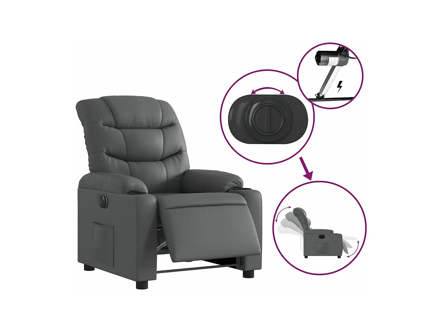 Fauteuil inclinable électrique Gris Similicuir