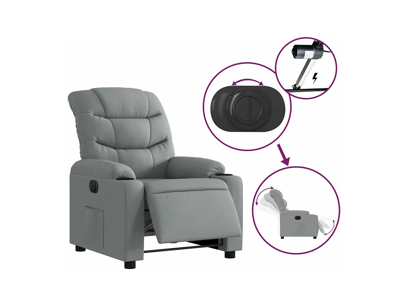 Fauteuil inclinable électrique Gris clair Tissu
