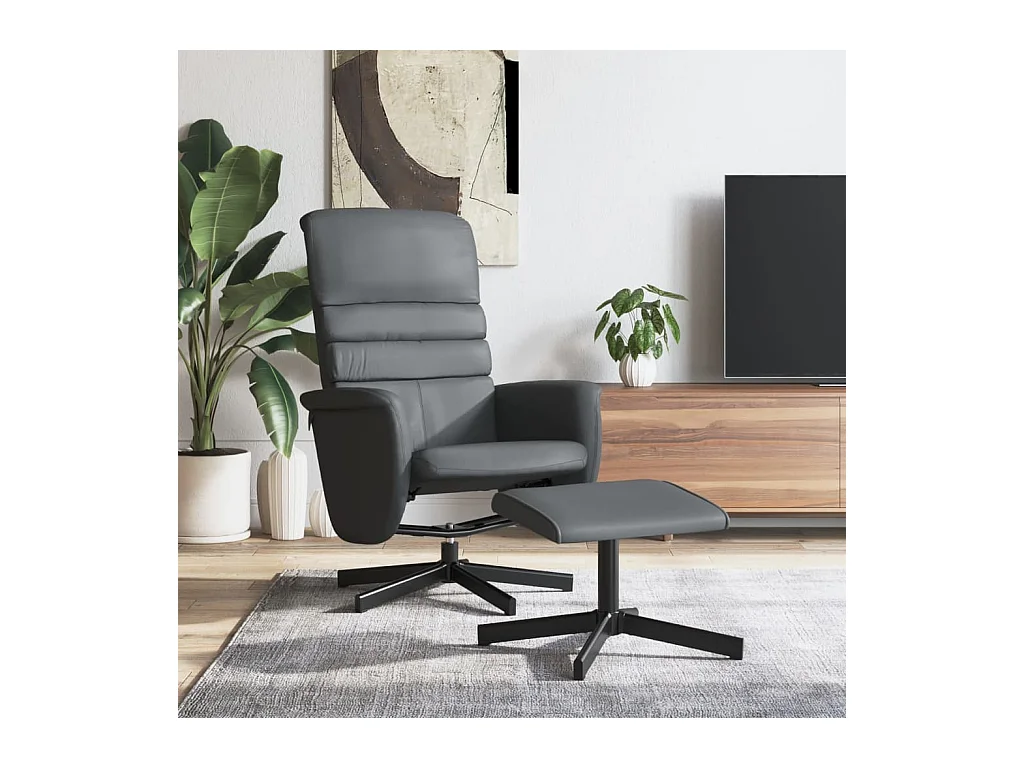 Sillón reclinable con reposapiés cuero sintético gris