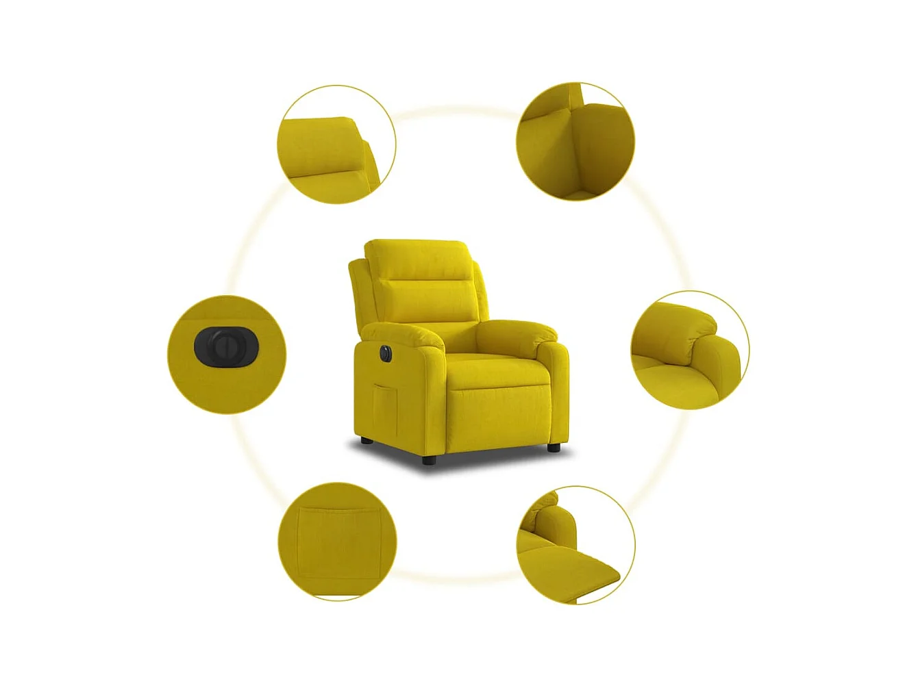 Fauteuil inclinable électrique jaune velours