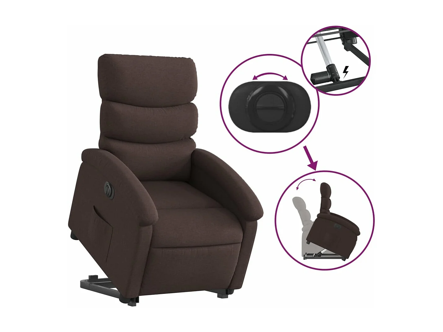 Fauteuil inclinable électrique marron foncé tissu
