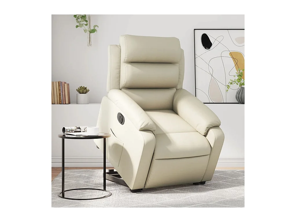 Sillón reclinable elevable eléctrico de cuero sintético crema