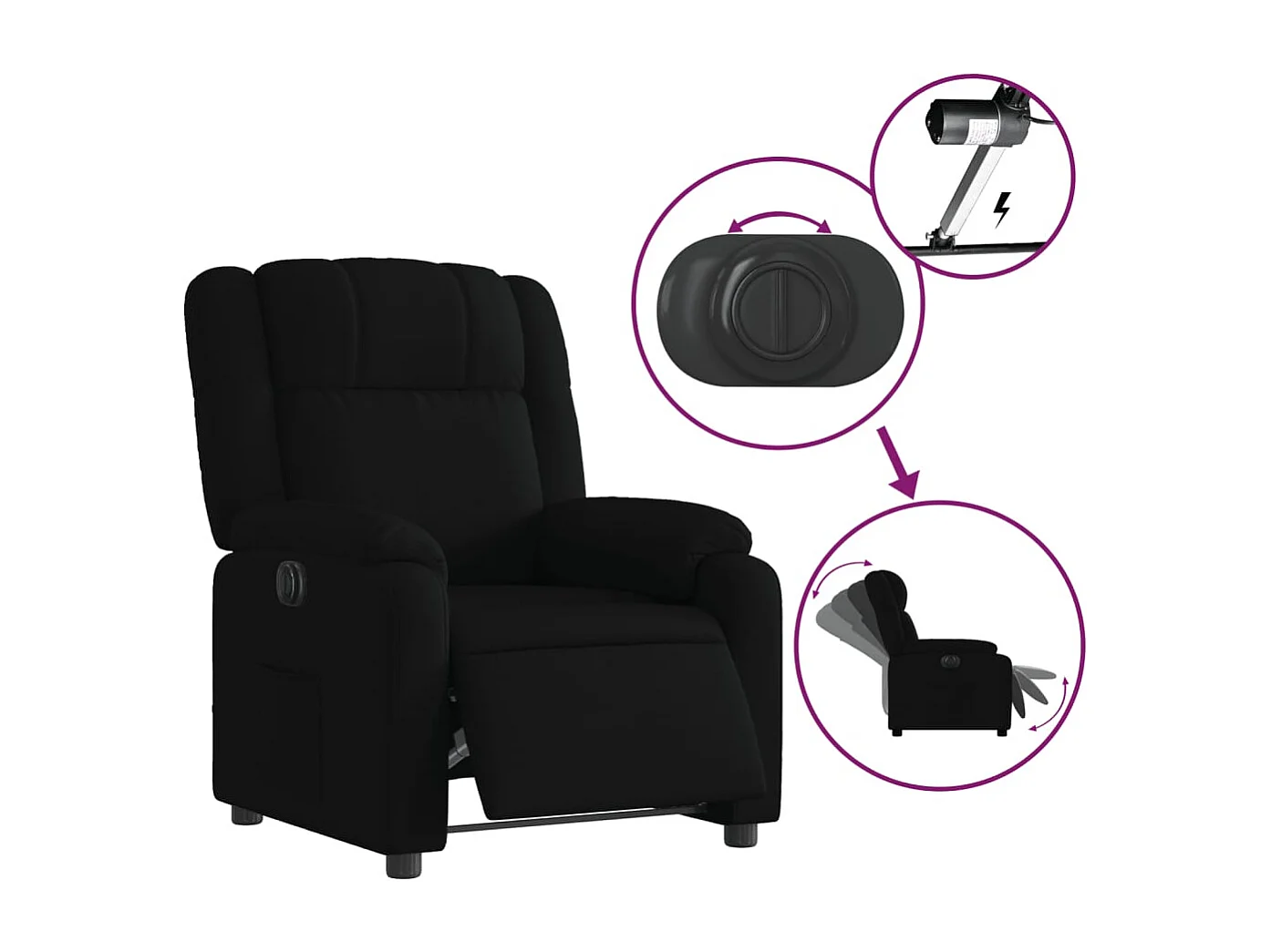 Sillón reclinable eléctrico de tela negro