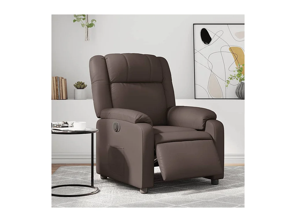 Sillón reclinable eléctrico de cuero sintético marrón