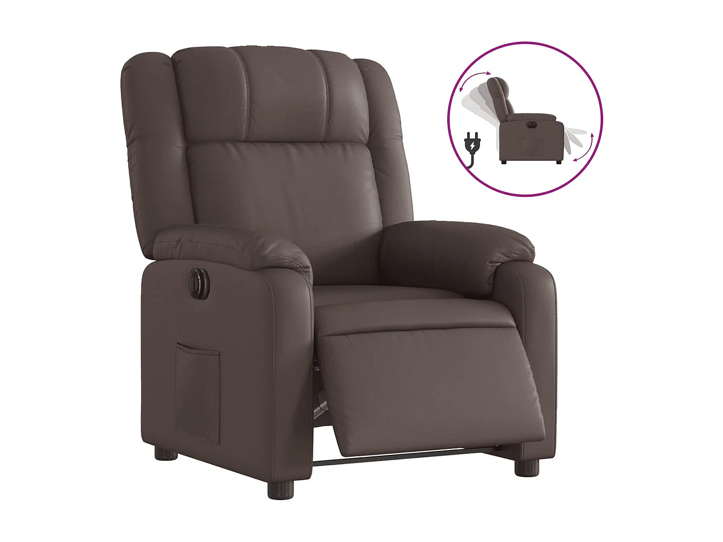 Sillón reclinable eléctrico de cuero sintético marrón