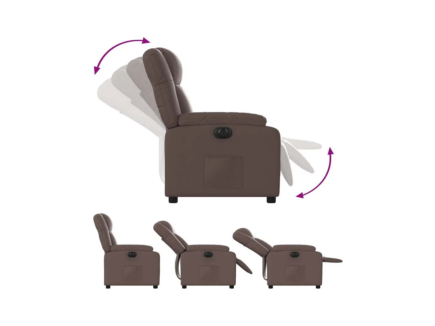 Sillón reclinable eléctrico de cuero sintético marrón