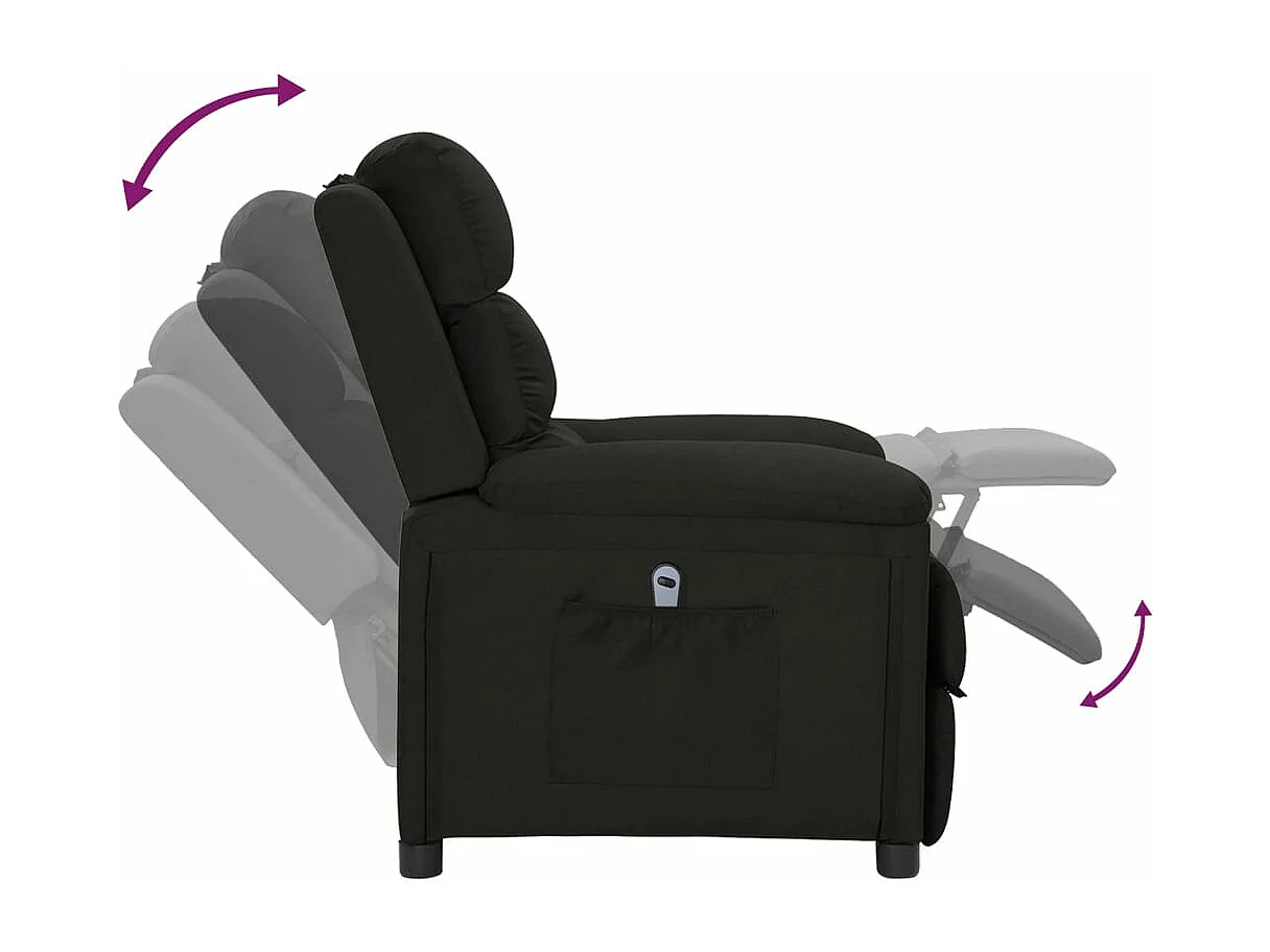 Sillón reclinable eléctrico de tela negro