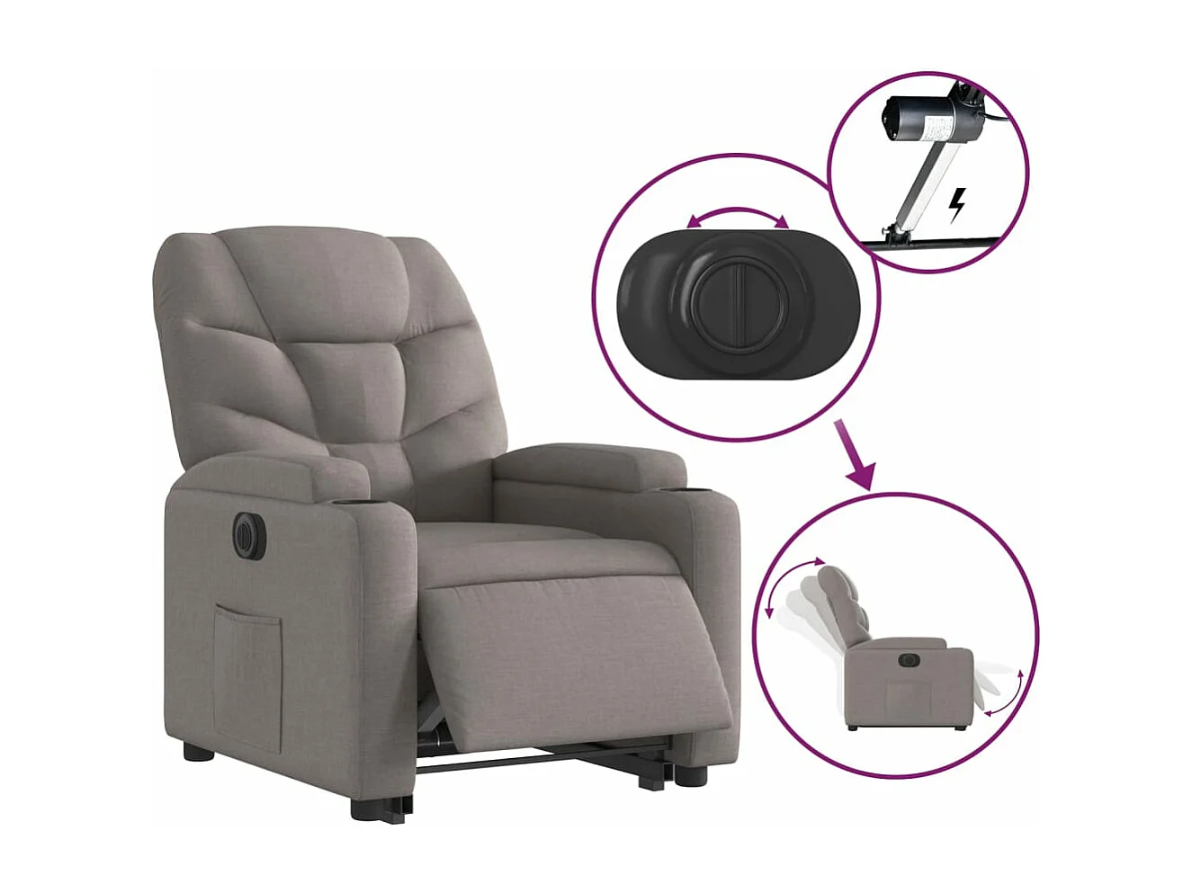 Fauteuil inclinable électrique taupe tissu