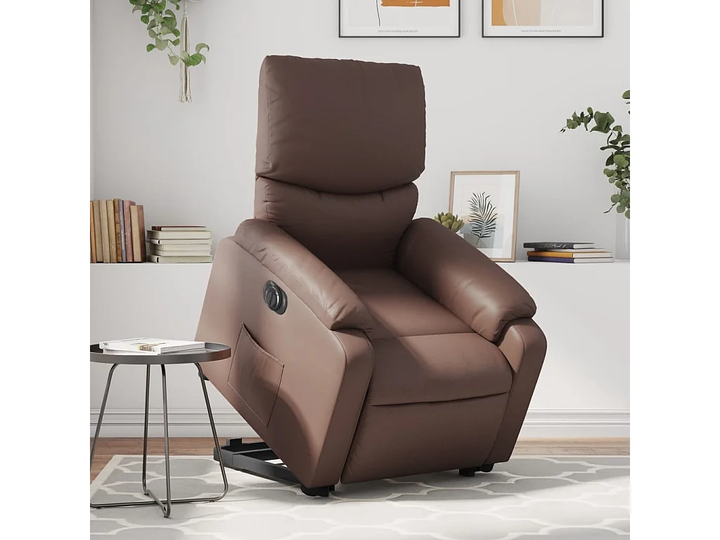 Sillón reclinable elevable eléctrico de cuero sintético marrón