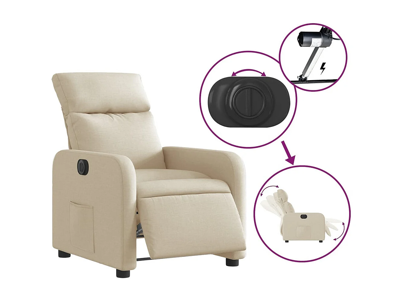 Fauteuil inclinable électrique Crème Tissu