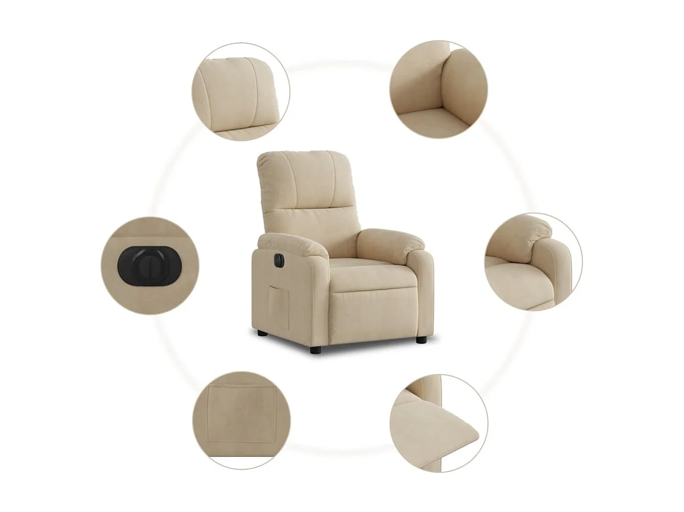 Poltrona reclinável elétrica tecido de microfibra cor creme