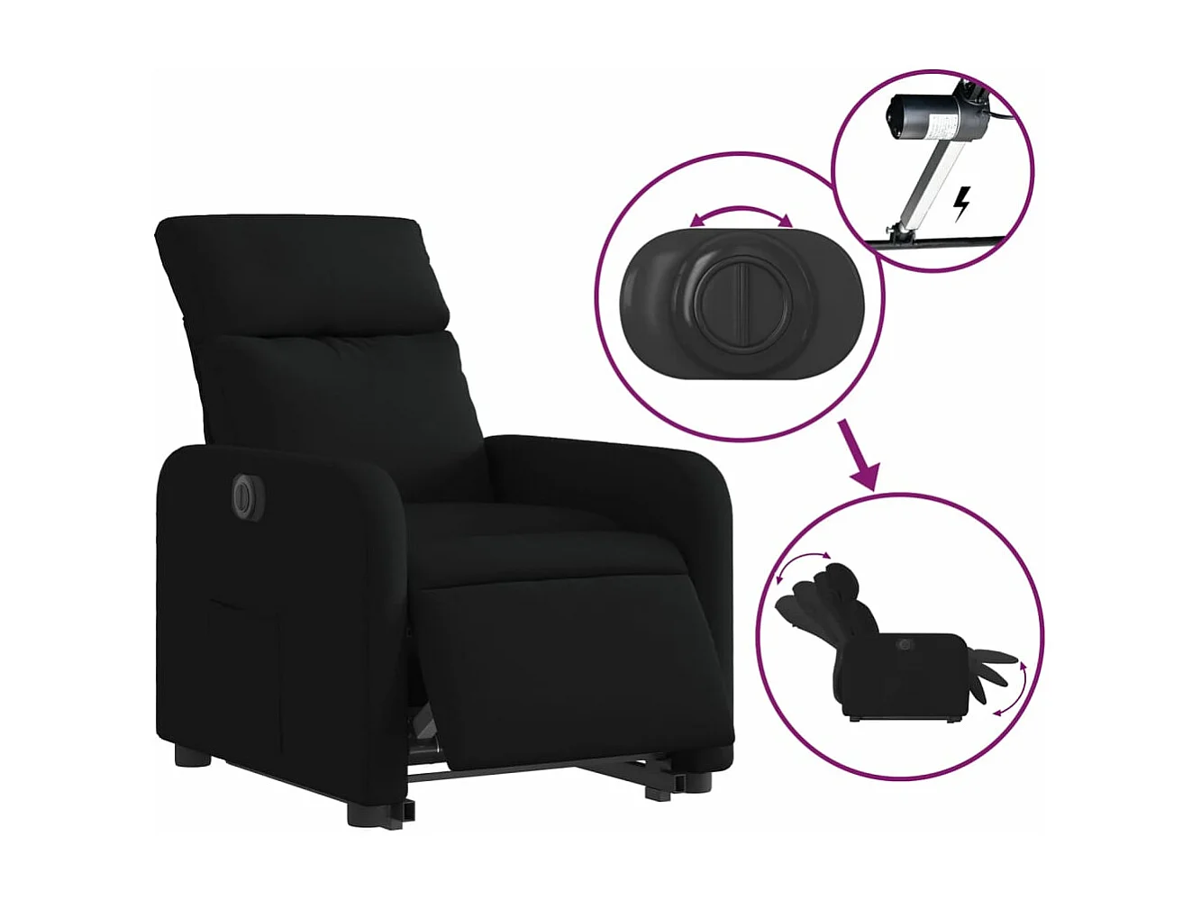 Fauteuil inclinable électrique noir tissu