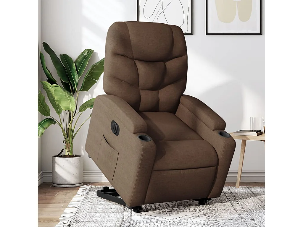 Fauteuil inclinable électrique marron tissu