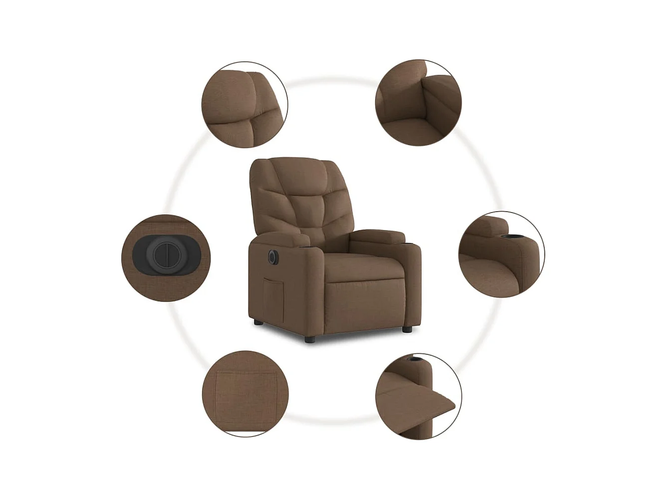 Fauteuil inclinable électrique marron tissu