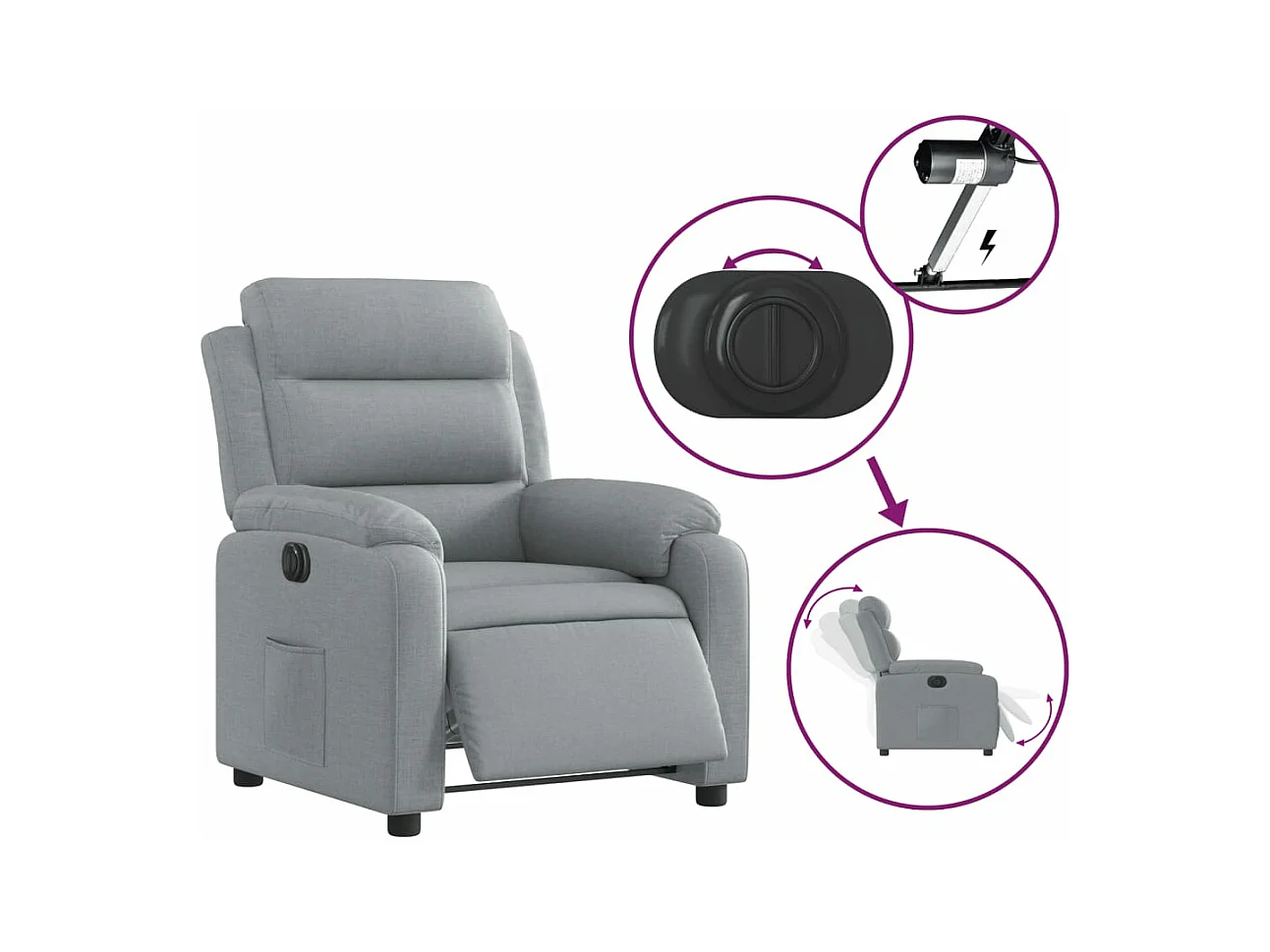 Fauteuil inclinable électrique Gris clair Tissu
