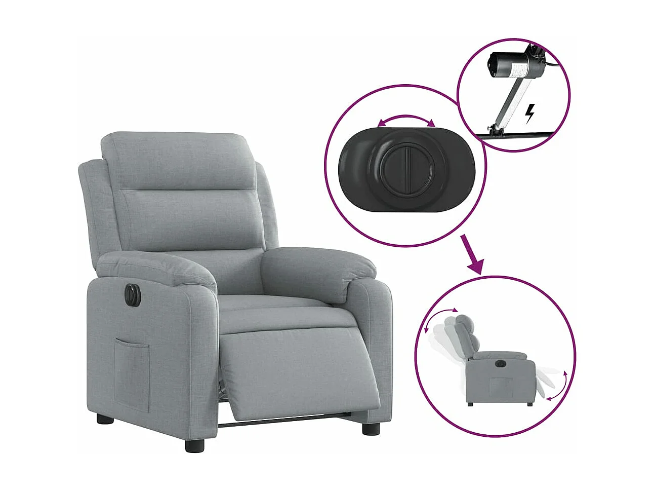 Fauteuil inclinable électrique Gris clair Tissu