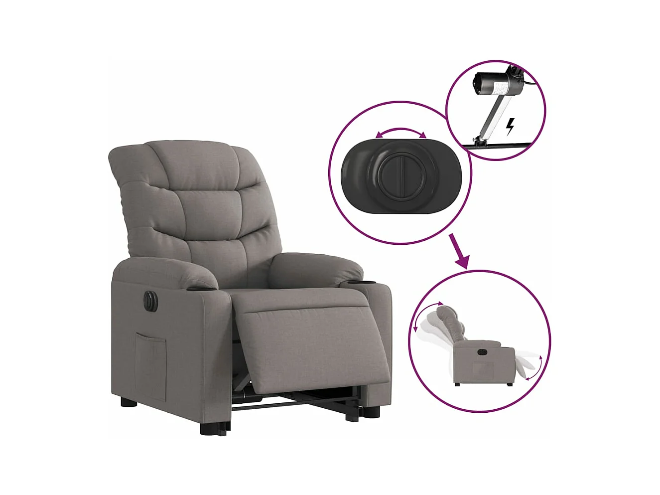 Fauteuil inclinable électrique taupe tissu