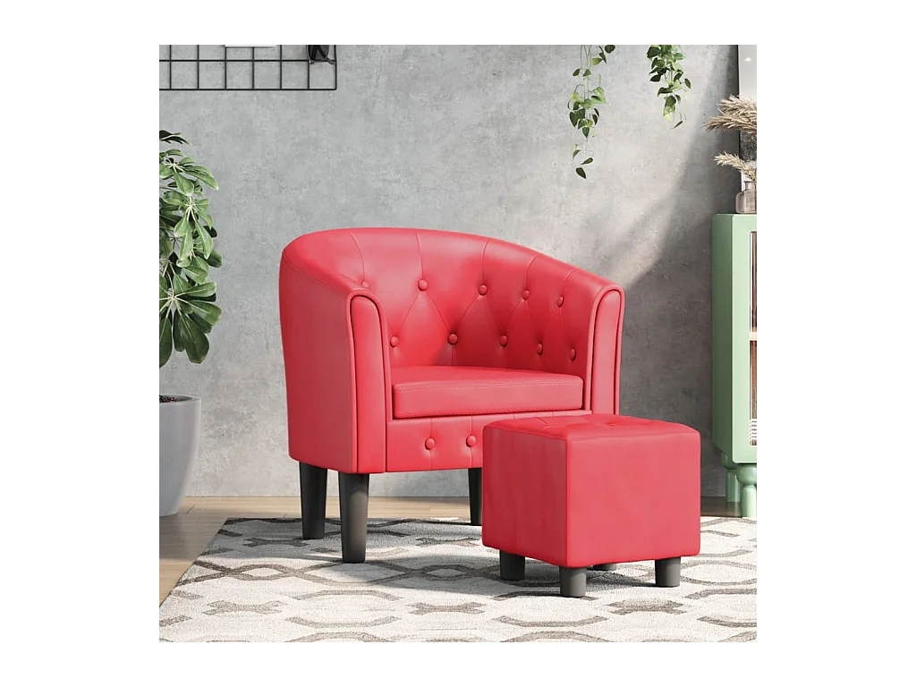 Fauteuil cabriolet avec repose-pied rouge similicuir