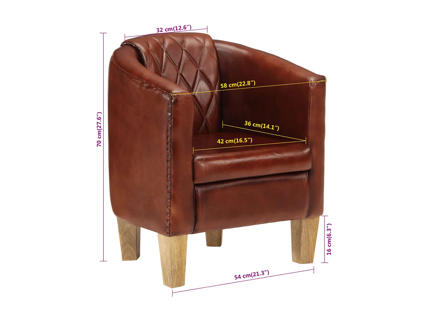 Fauteuil cabriolet marron cuir véritable