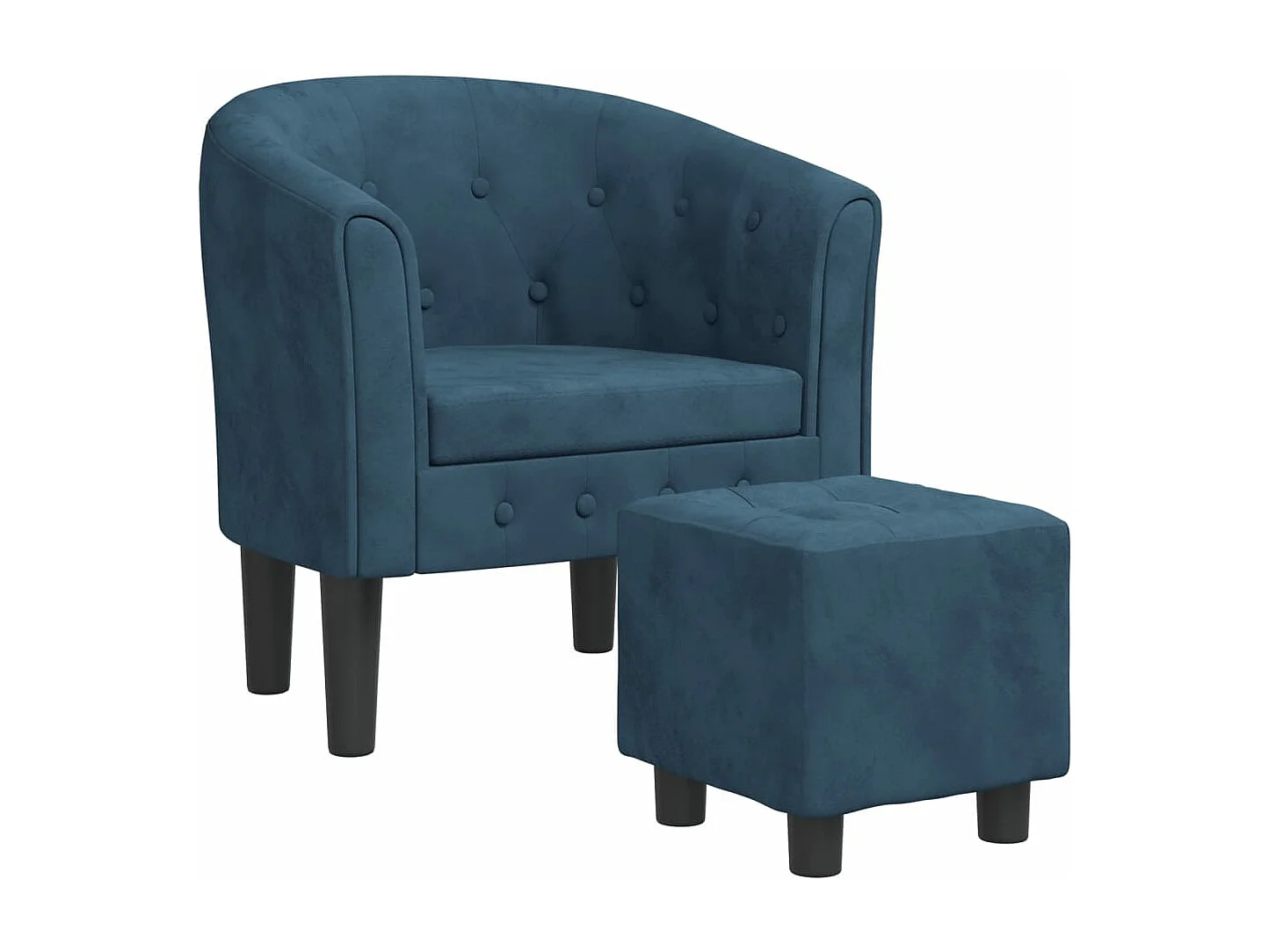 Kuipstoel met voetenbank fluweel donkerblauw
