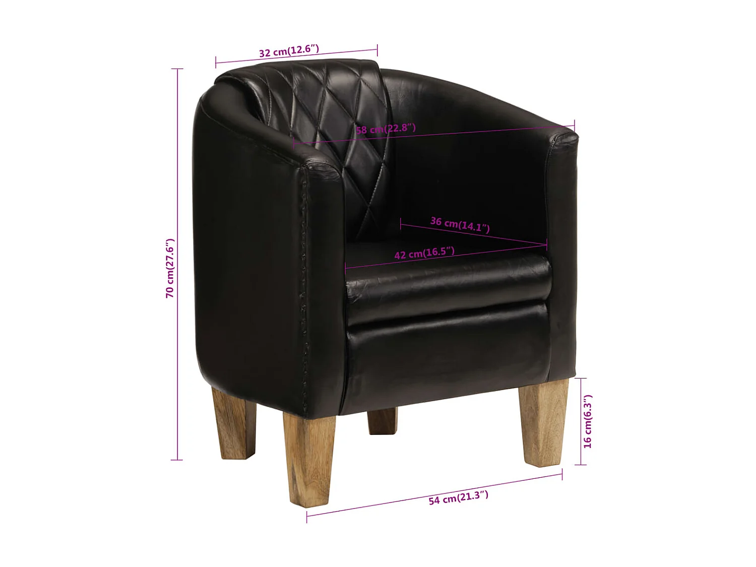 Sillón butaca de cuero auténtico negro