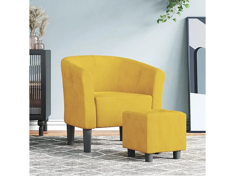 Sillón con taburete terciopelo amarillo