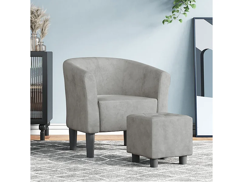 Fauteuil cabriolet avec repose-pied gris clair velours