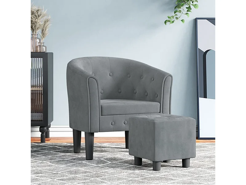 Fauteuil cabriolet avec repose-pied gris foncé velours